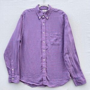 Faherty Mens Button Down Shirt Linen Purple/Pink Classic Preppy Beach Size L